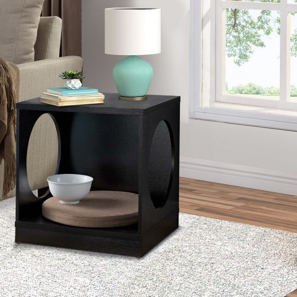 Wooden Pet End Table with Flat Base and Cutout Design on Sides, Black By Casagear Home