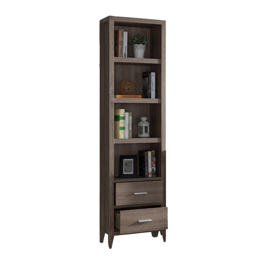 Wooden Media Tower with Four Open Shelves and Two Drawers, Dark Taupe Brown By Casagear Home