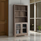 Wooden Book Cabinet with Three Display Shelves and Two Glass Doors, Taupe Brown By Casagear Home