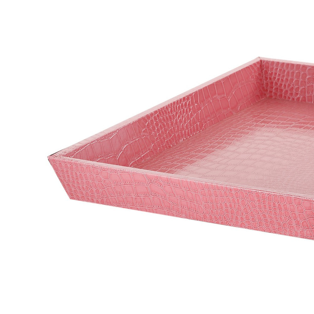 Wood and Leatherette Decorative Serving Tray with Raised Sides, Pink - BM200885 By Casagear Home