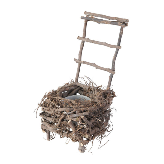 Nature Inspired Wooden Nest Planter with Clay Pot, Gray and Brown - BM200899