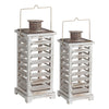 Wood and Metal Lanterns with Louvered Design, White, Set of 2 - BM200913 By Casagear Home