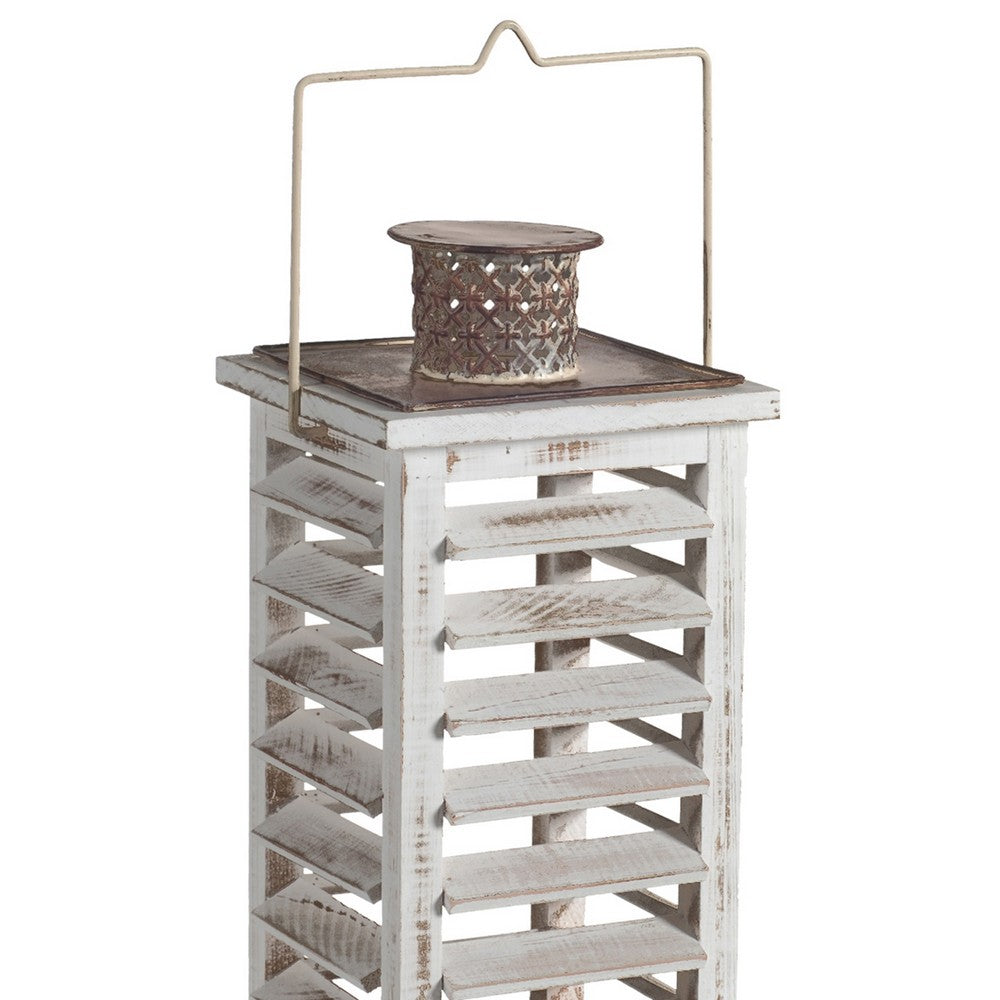 Wood and Metal Lanterns with Louvered Design, White, Set of 2 - BM200913 By Casagear Home