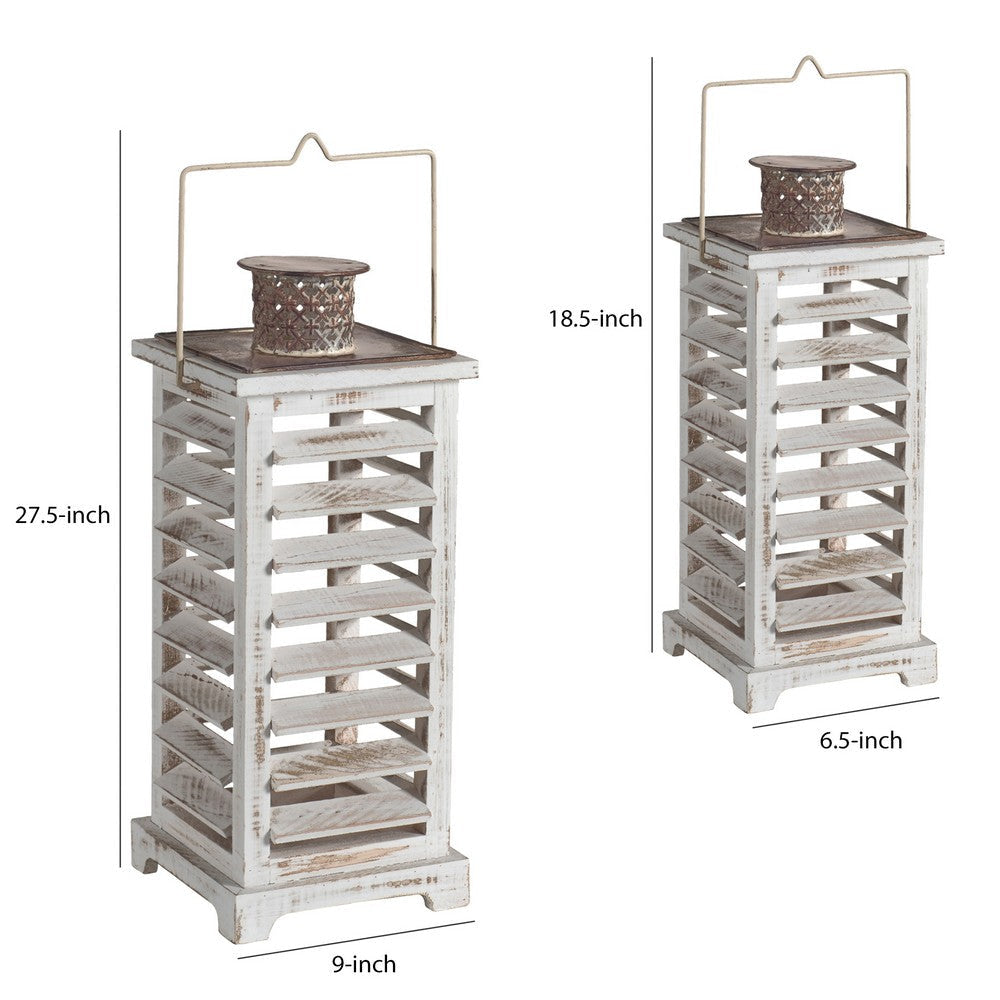 Wood and Metal Lanterns with Louvered Design White Set of 2 - BM200913 By Casagear Home BM200913