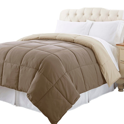 Genoa Twin Comforter | Box Quilted | Reversible | Brown & Gold