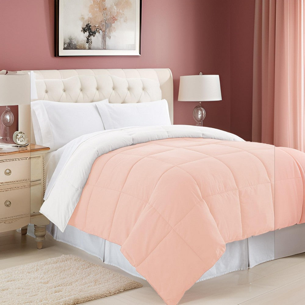 Genoa Queen Size Box Quilted Reversible Comforter By Casagear Home, White and Pink
