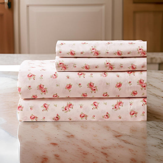 Melun 3 Piece Twin Size Sheet Set with Rose sketch By Casagear Home, Pink
