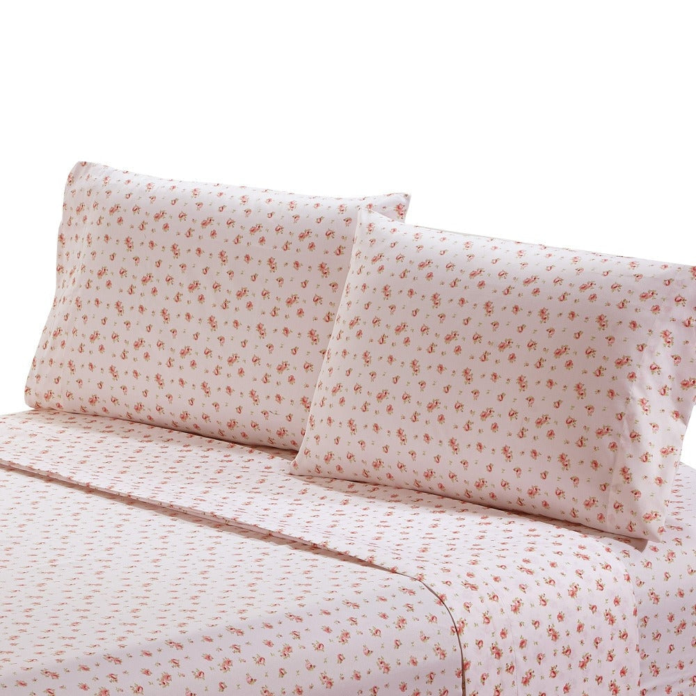 Melun 4 Piece Queen Size Rose Pattern Sheet Set By Casagear Home Pink BM202116