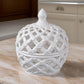 Decorative Ceramic Lidded Jar with Flower Motif Exterior, Small, White - BM202236