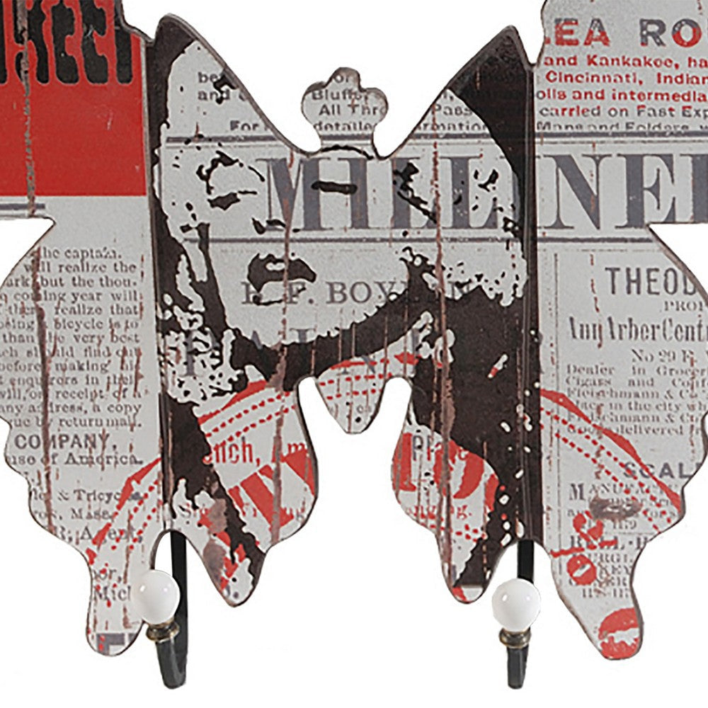 Butterfly Shaped Newspaper Print Wall Decor Set of 2 Multicolor - BM202252 By Casagear Home BM202252