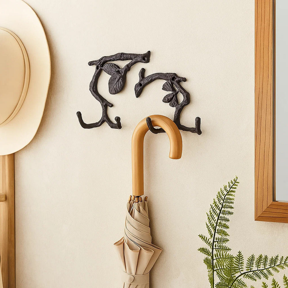 Wall Hooks | Wood Branch Look | Keyhole Hanging | Set of 2 | Black