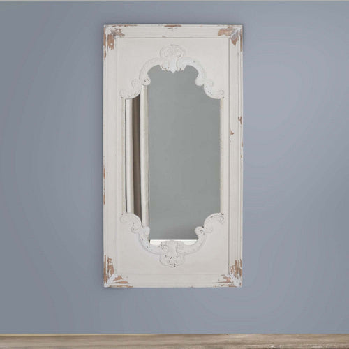 Wall Mirror | Wood Frame | Chipped Edges | Hook | White