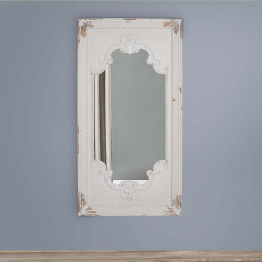 Wall Mirror | Wood Frame | Chipped Edges | Hook | White