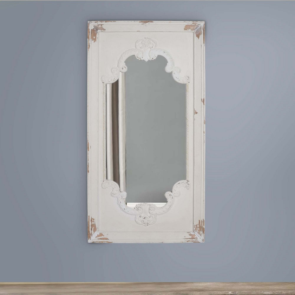 Wall Mirror | Wood Frame | Chipped Edges | Hook | White