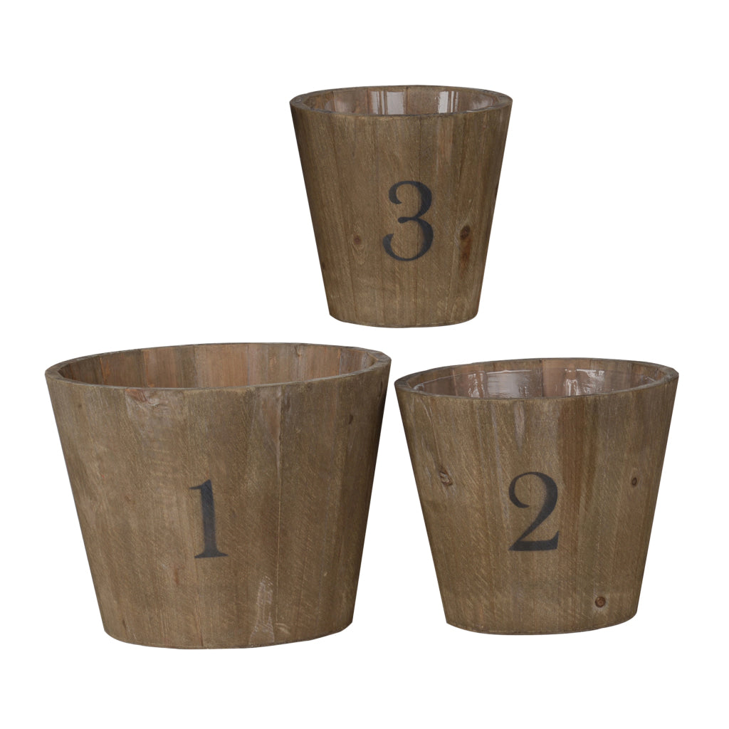 Planters | Wood | Round Base | Assorted Sizes | Set of 3 | Brown