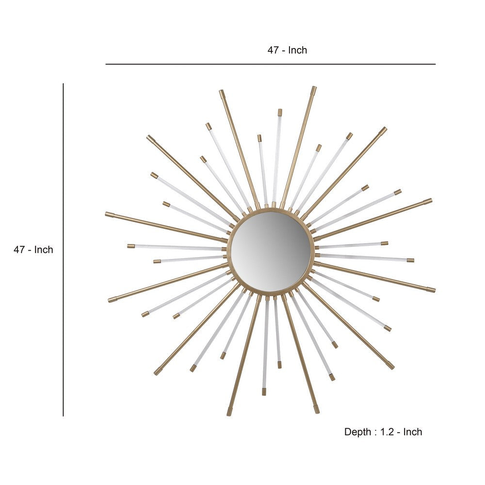 Iron Mirror with Sparkled Sunburst Design Large White and Gold - BM202286 By Casagear Home BM202286