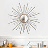 Iron Mirror with Sparkled Sunburst Design, Large, White and Gold - BM202286 By Casagear Home
