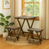 3 Piece Dining Table Set | Wood Chairs | Slatted Table | Brown