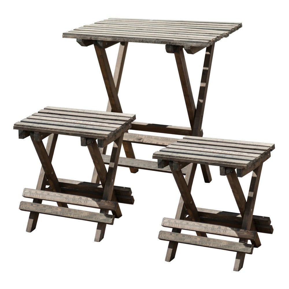 3 Piece Dining Table Set | Wood Chairs | Slatted Table | Brown