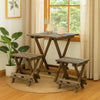 3 Piece Dining Table Set | Wood Chairs | Slatted Table | Brown