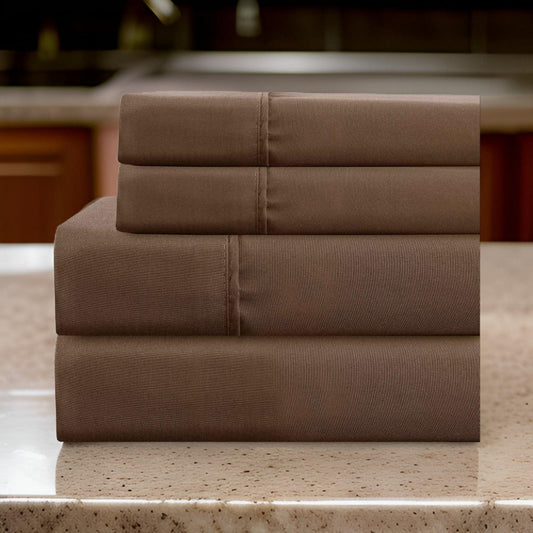 Lanester Cal King Sheet Set | 4 Piece | Deep Pocket | Brown