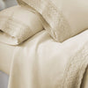 Udine 4 Piece King Size Microfiber Sheet Set with Crochet Lace By Casagear Home, Cream