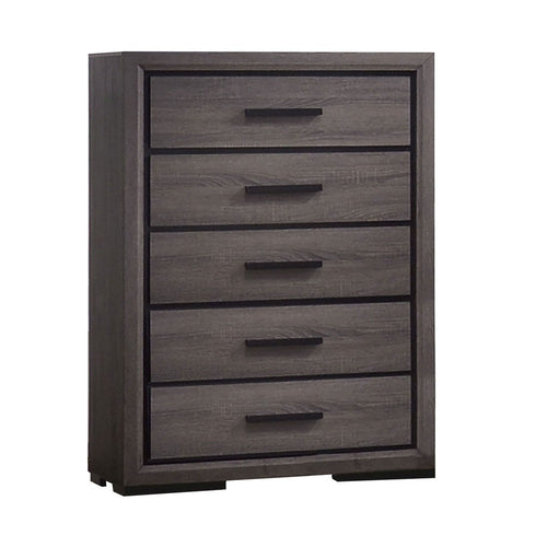 Dresser | 5 Drawer | Finger Pull Handle | Gray & Black