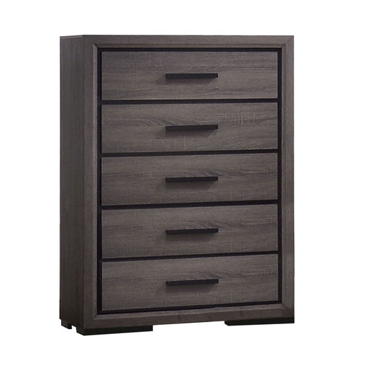 Dresser | 5 Drawer | Finger Pull Handle | Gray & Black