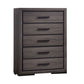 Wooden Chest with 5 Drawers and Finger Pull Handle, Gray and Black By Casagear Home