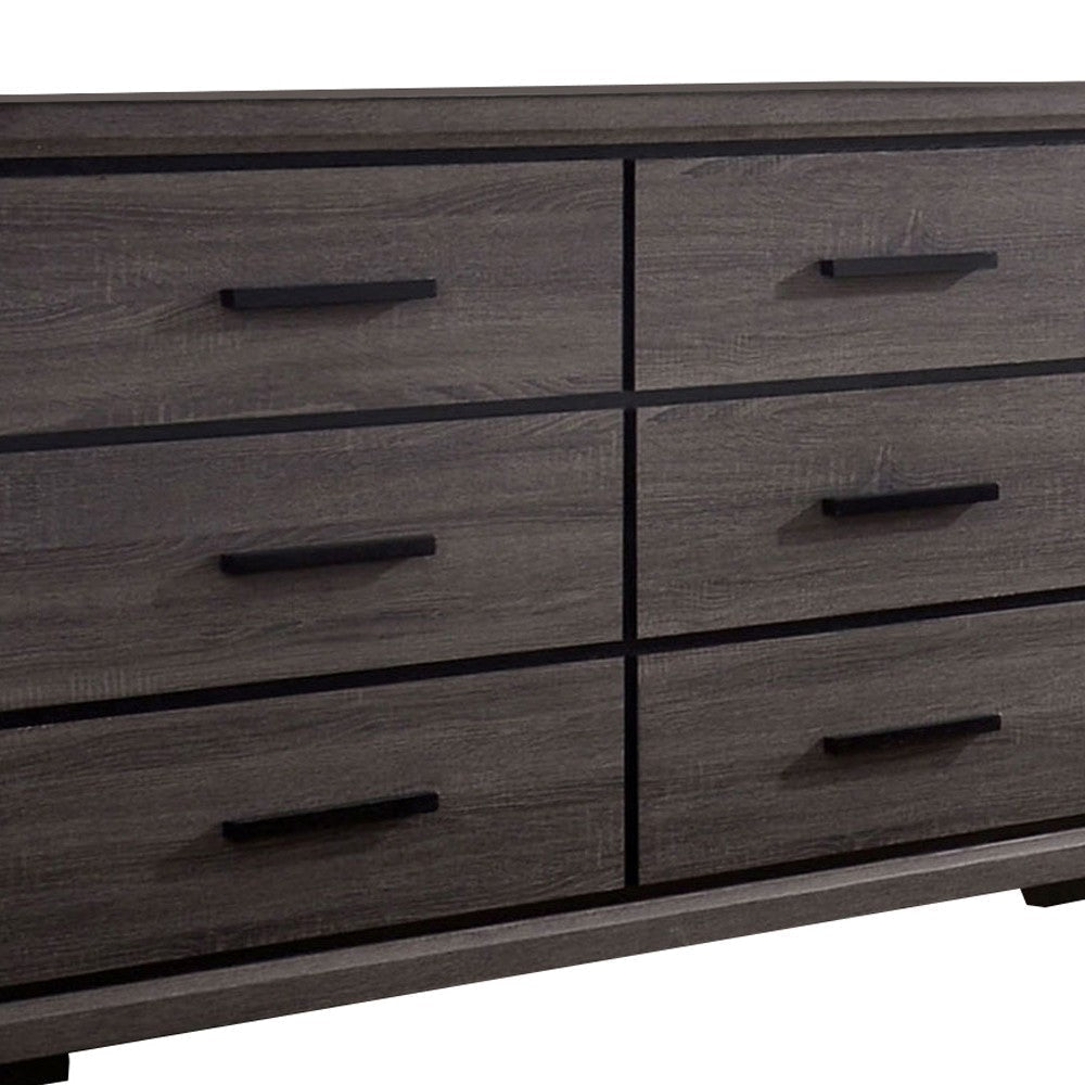 Wooden Dresser with 6 Drawers and Finger Pull Handle Gray and Black By Casagear Home BM203136