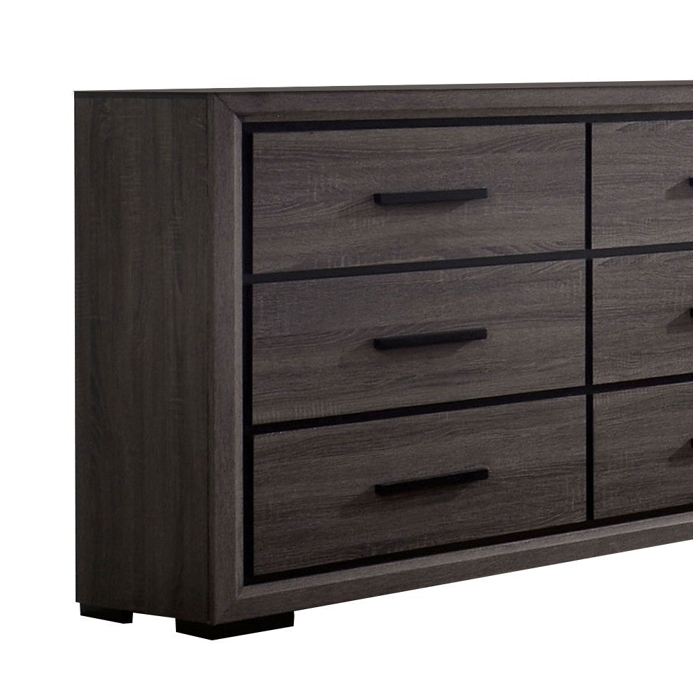 Wooden Dresser with 6 Drawers and Finger Pull Handle Gray and Black By Casagear Home BM203136