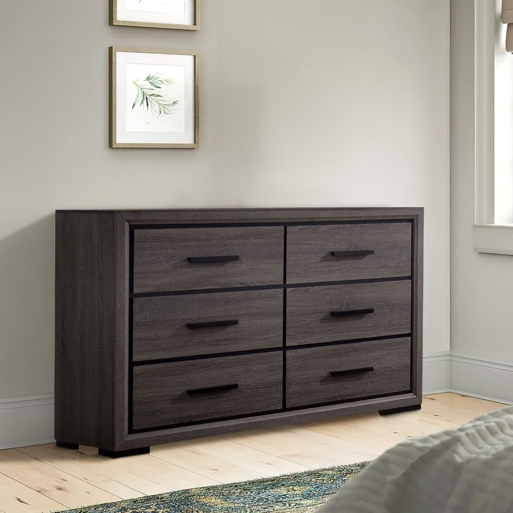 Dresser | 6 Drawer | Finger Pull Handle | Gray & Black
