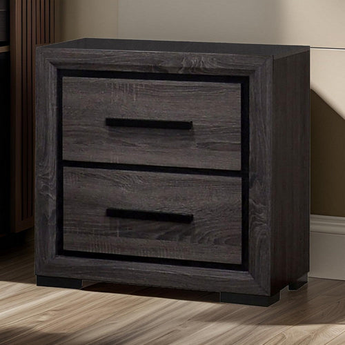 Nightstand | 2 Drawer | Finger Pull Handle | Gray & Black