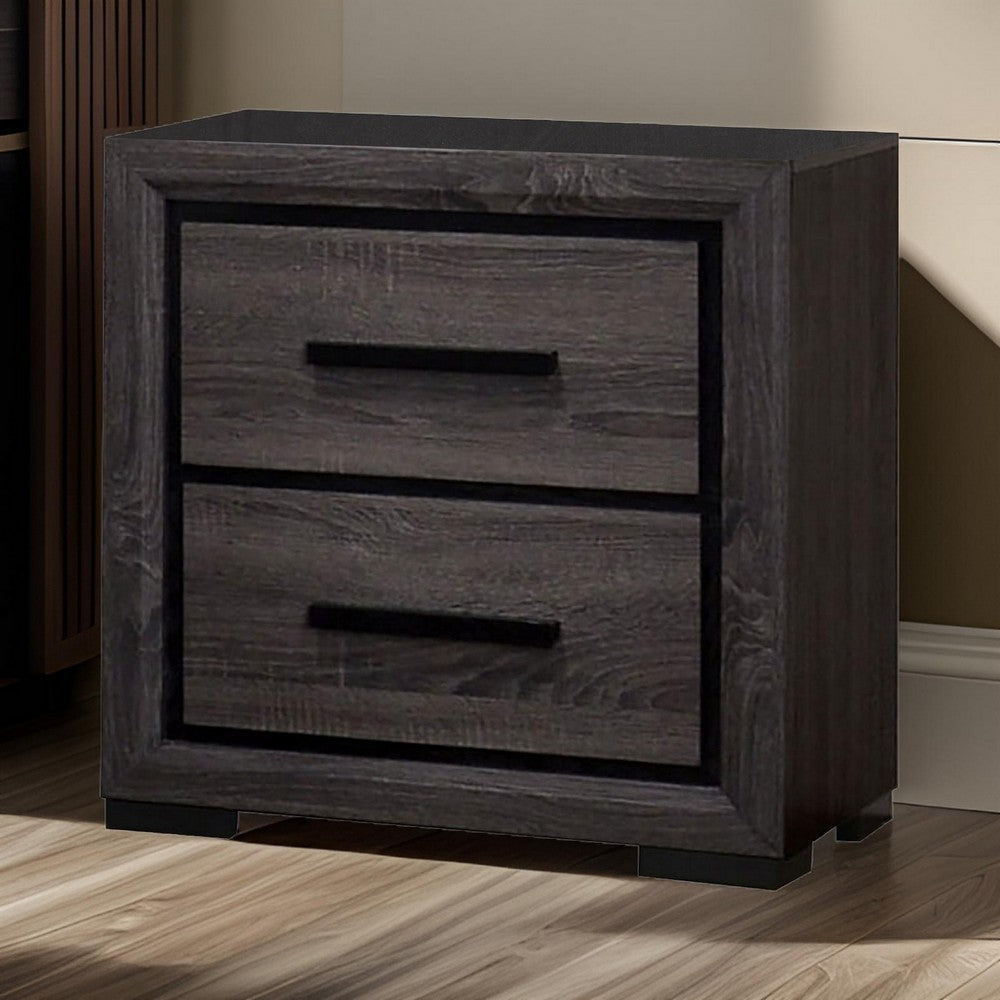Nightstand | 2 Drawer | Finger Pull Handle | Gray & Black
