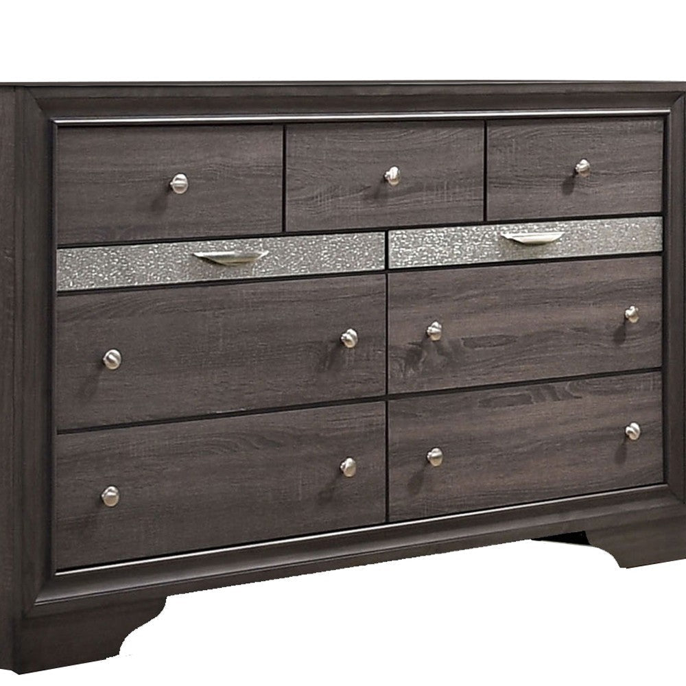 Wooden Dresser with 7 Drawers and 2 Jewelry Drawer Gray and Silver BM203163