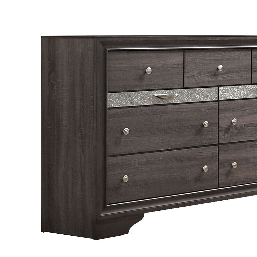Wooden Dresser with 7 Drawers and 2 Jewelry Drawer Gray and Silver BM203163