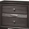 Wooden Nightstand with 2 Drawers and 1 Jewelry Drawer, Gray and Silver - BM203164 By Casagear Home