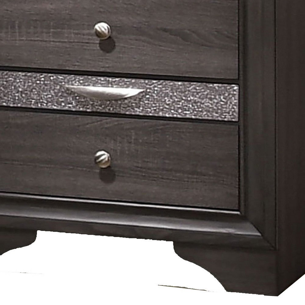 Wooden Nightstand with 2 Drawers and 1 Jewelry Drawer Gray and Silver - BM203164 By Casagear Home BM203164