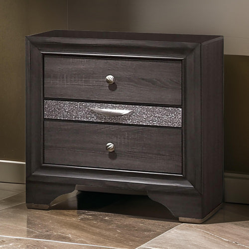 Nightstand | 2 Drawer | 1 Jewelry Drawer | Gray & Silver