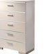 Wood and Metal Chest with 5 Drawers and Block Legs White and Silver BM203170