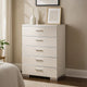 Wood and Metal Chest with 5 Drawers and Block Legs,  White and Silver