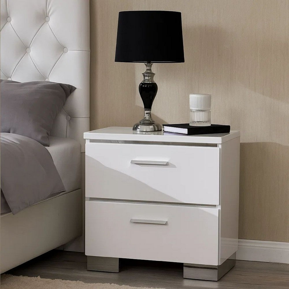 Pero Nightstand | 2 Drawer | Wood & Metal | White & Silver
