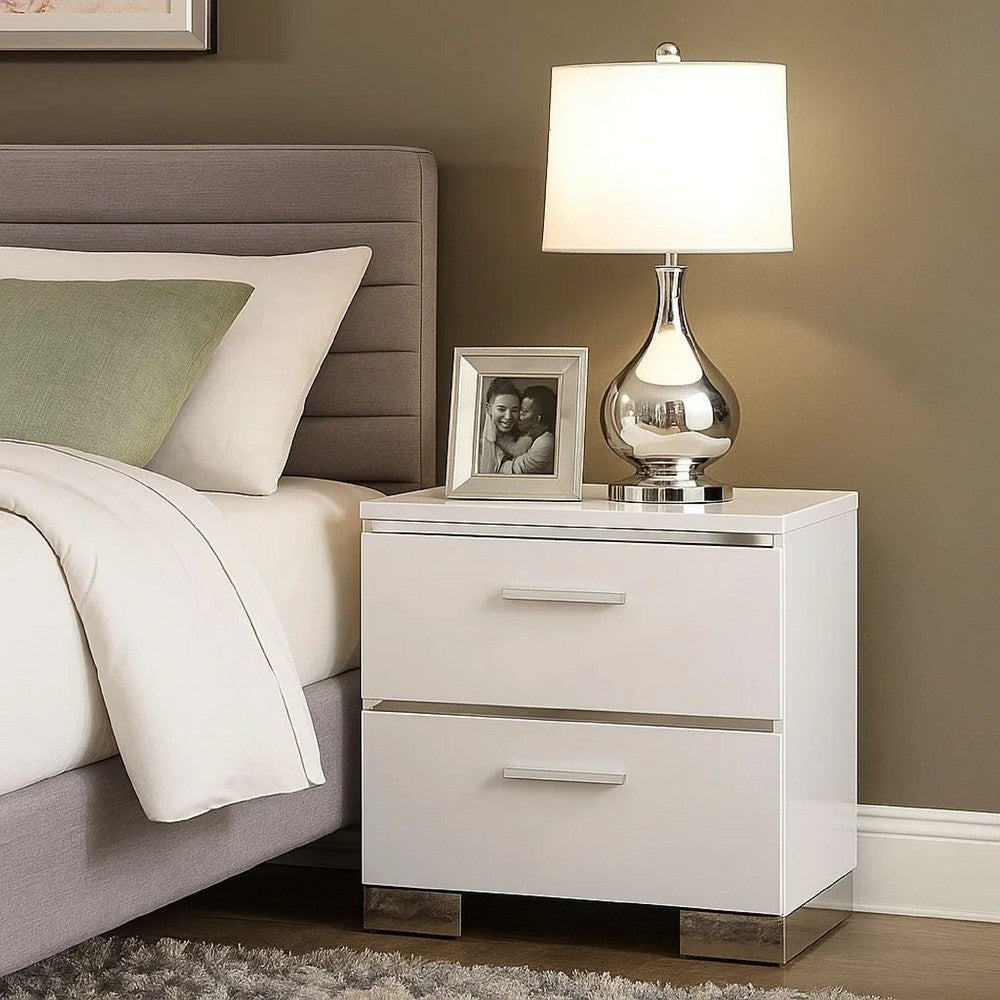 Pero Nightstand | 2 Drawer | Wood & Metal | White & Silver