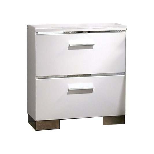 Wood and Metal Nightstand with 2 Drawers,  White and Silver - BM203172 By Casagear Home
