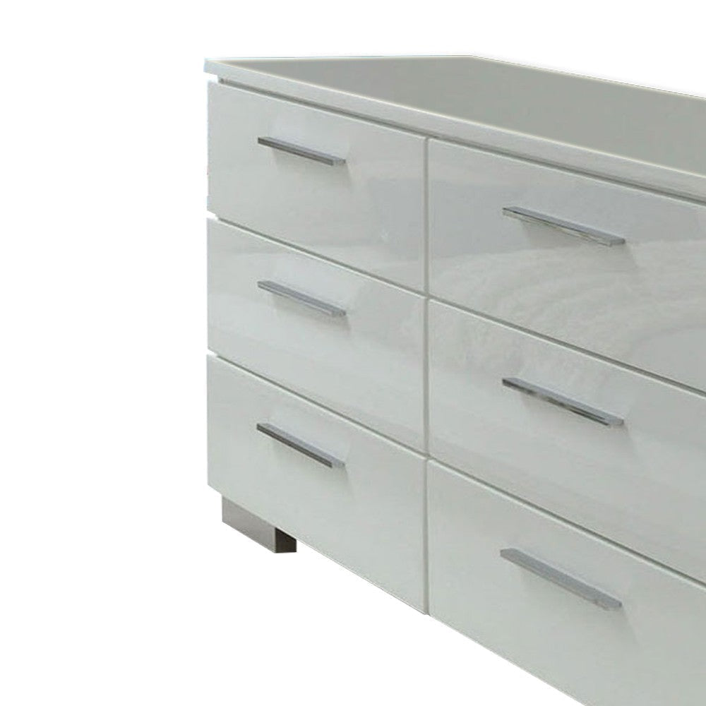 Wooden Dresser with 6 Drawers and Bar Pull Handles White and Silver BM203174