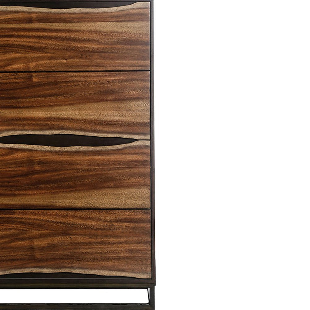 4 Drawer Split Wood Paneling Chest with 2 Tone Design Brown BM203197