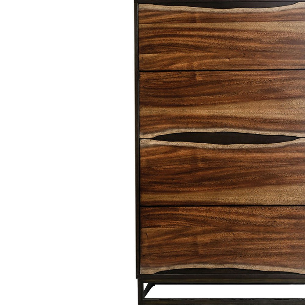 4 Drawer Split Wood Paneling Chest with 2 Tone Design Brown BM203197