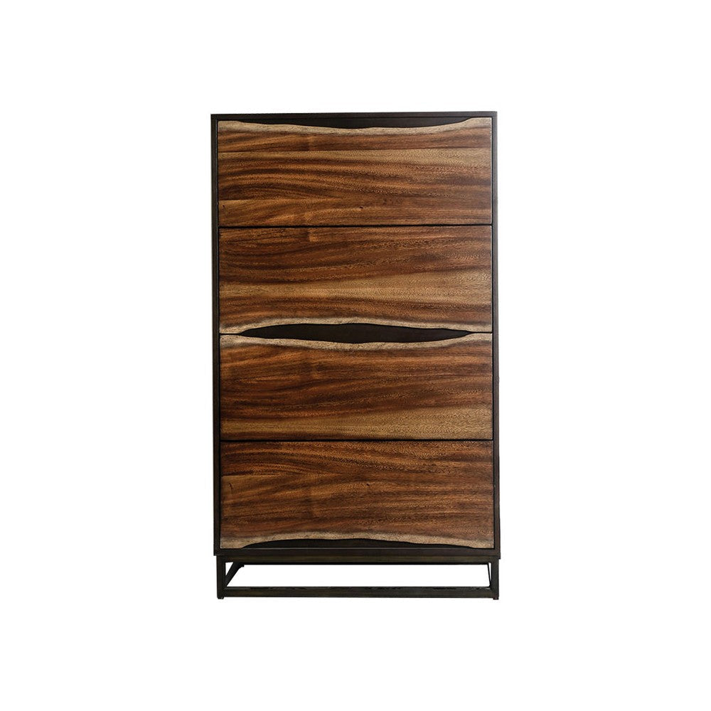 4 Drawer Split Wood Paneling Chest with 2 Tone Design, Brown