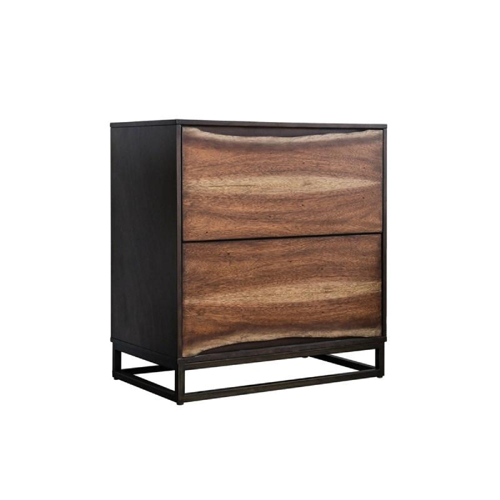 2 Drawer Split Wood Paneling Nightstand with 2 Tone Design Brown By Casagear Home BM203199