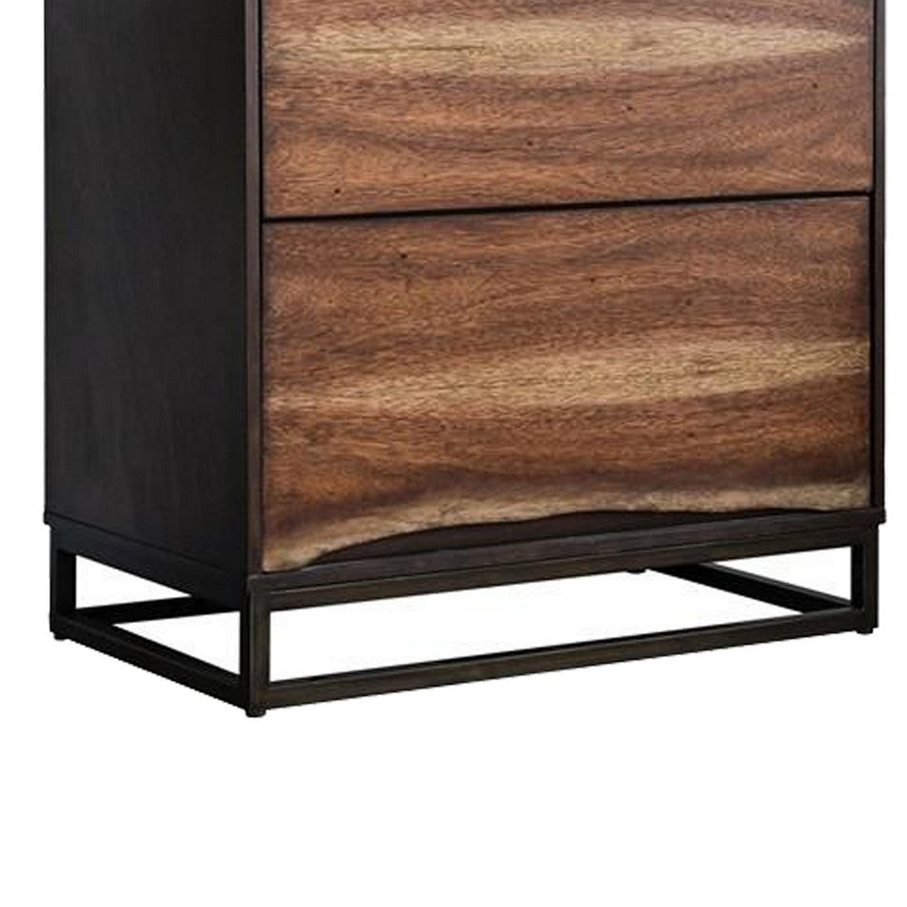 2 Drawer Split Wood Paneling Nightstand with 2 Tone Design Brown - BM203199 By Casagear Home BM203199